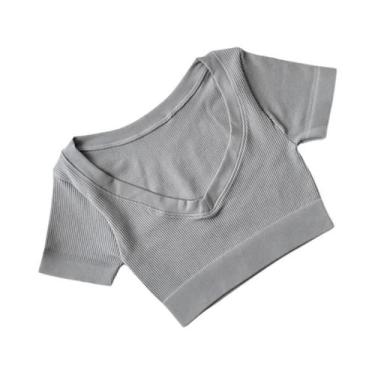 Imagem de Camisetas De Yoga Femininas Sem Costura Com Decote Em V Profundo, Mang