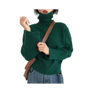 Imagem de Suéter Feminino Oversized De Gola Alta, Cor Sólida, Moda Vintage, Tops