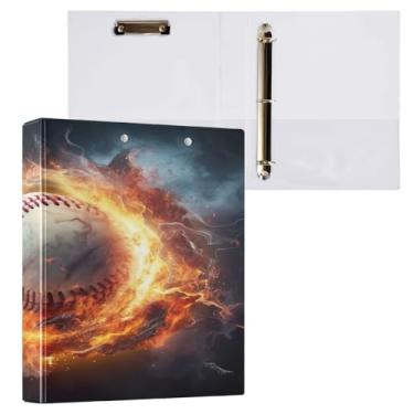 Imagem de ATTX Fichário de beisebol Water Fire com 3 anéis de 3 cm para papel tamanho carta, 21,6 cm x 28 cm, fichários com três argolas com prancheta para material de escritório #33