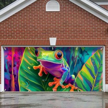 Imagem de Decoração de faixa de porta de garagem, grande decoração de capa de páscoa interna externa para casa, pano de fundo de festa de férias à prova d'água para varanda, quintal, parede (sapo de árvore