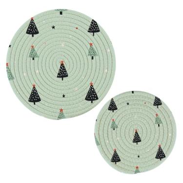 Imagem de Wassud Conjunto de trivet de árvore de Natal estrela para pratos quentes, suportes redondos de algodão, almofadas quentes, porta-copos elegantes, decoração de cozinha e acessórios, 2 peças