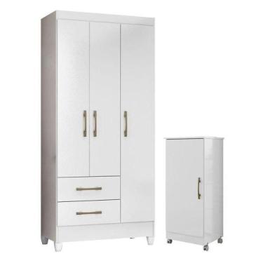 Imagem de Guarda Roupa Infantil Lima E Armário Multiuso Lírio Branco Brilho - Mo