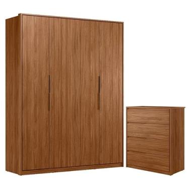 Imagem de Cômoda Atria 4 Gavetas e Guarda Roupa Casal Attore Nogueira Touch Demóbile - Demartêz