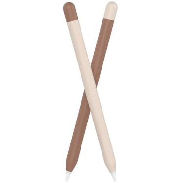 Imagem de FAFALITHIC Pacote com 2 capas de silicone compatíveis com Apple Pencil 1ª geração, capa protetora, aderência confortável (marrom + bege)