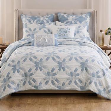 Imagem de Greenland Home Fashions Coleção de alianças de casamento, conjunto de colcha reversível, 3 peças, casal/Queen, azul