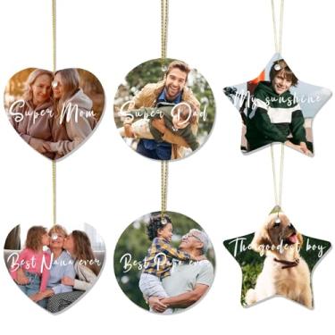 Imagem de Enfeite de Natal personalizado 2025 com foto e texto personalizados - casamento, chá de bebê, presente de aniversário e lembrança para mãe, pai, família, amigos, animais de estimação - decoração de