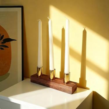 Imagem de Castiçais de metal modernos, suporte de castiçal de Natal, adequado para festa de lareira de Natal, Halloween, jantar, casamento, aniversário, castiçal modernista (ouro)