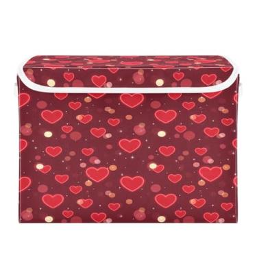 Imagem de Wassud Cestos de armazenamento dobráveis com tampas, corações brilhantes, cestas organizadoras de tecido dobráveis para armário, decoração sazonal de casa 40 x 30 x 30 cm