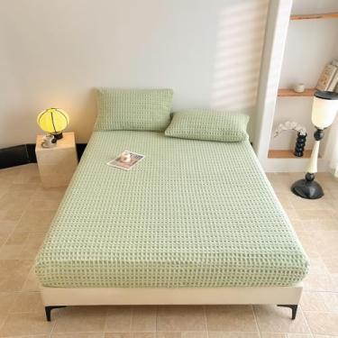 Imagem de Lençol Queen de tecido waffle com bolso profundo de 38 cm - Lençol de cama texturizado ultramacio com elástico em toda a volta - Roupa de cama respirável de qualidade hoteleira, verde sálvia