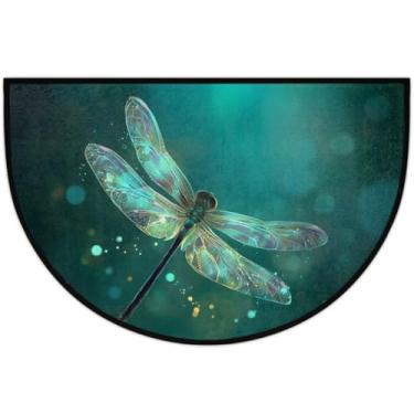 Imagem de Capacho semi-circular de libélula azul marinho, tapete de porta antiderrapante 61 x 91 cm, tapetes de boas-vindas para porta da frente, tapete de área lavável, tapete decorativo para entrada de cozinha, perfil baixo