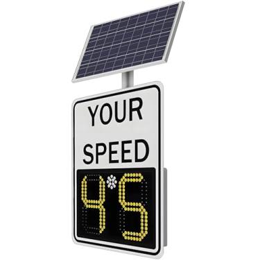 Imagem de Sinal de limite de velocidade de radar alimentado por energia solar com controle remoto, display de feedback de tráfego LED, detector de velocidade digital, placa de aviso de 61 cm x 89 cm para maior