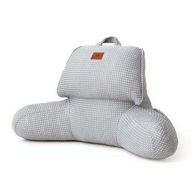Imagem de Amélie Home Almofada de leitura de waffle refrescante para sentar na cama com bolso, encosto respirável, Qmax>0,37, suporte ergonômico com capa e alça laváveis, cinza refrescante, 43 cm