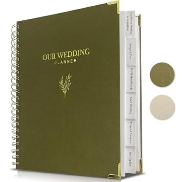 Imagem de LADY&HOME Livro e organizador de casamento, capa de linho, agenda de casamento, fichário para noivas, presentes com calendários, lista de verificação e bolsos (verde esmeralda)