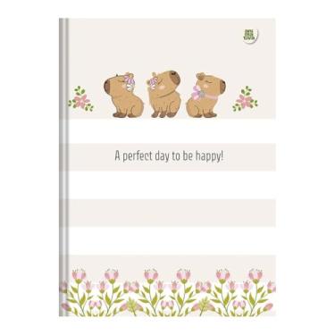 Imagem de Caderno Costurado Capivara, 160 Folhas Pautadas, Capa Dura, 25cm x 18,5cm, Tema Flores, Bege