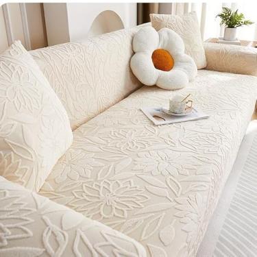 Imagem de Capa de sofá 1, 2, 3, 4 e 5 lugares, protetor móveis veludo grosso luxo, capa cor sólida, elástica para cadeira reclinável(Beige,1-seat 90-140cm)