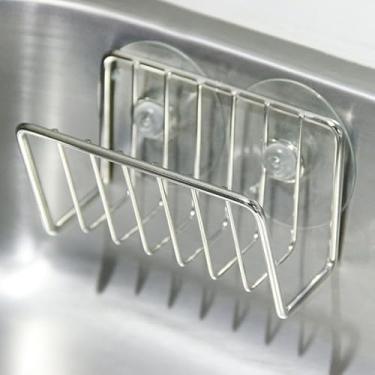 Imagem de 1 suporte de esponja para pia de cozinha, suporte de pia de esponja com ventosa de aço inoxidável - prateado