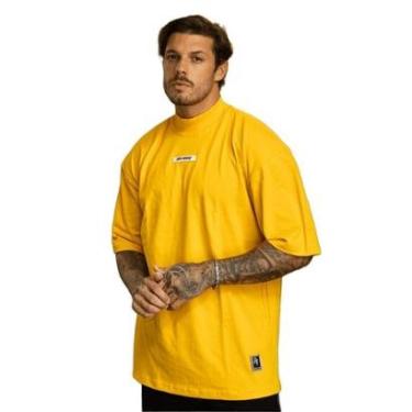 Imagem de Camiseta Oversized Gola Alta Borracha Streetwear Confortavel Masculina Amarelo-Masculino