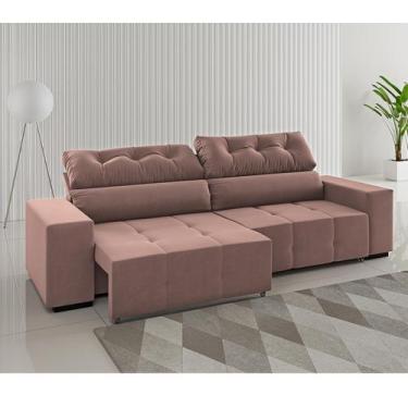 Imagem de Estofado 4 Lugares Ravenna Retrátil e Reclinável Veludo Rosa - Casa Gi