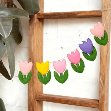 Imagem de JarThenaAMCS 10 peças de guirlanda de feltro de tulipa amarelo rosa roxo primavera floral feito à mão enfeite de guirlanda pré-amarrada para decoração de janela de parede de festa de férias em casa