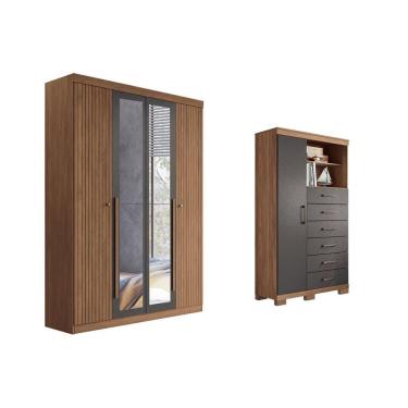 Imagem de Guarda Roupa +cômoda 2 Peças Qc326 Jatobá/grafite - Santos Andirá