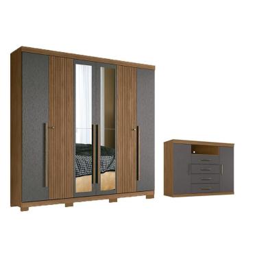 Imagem de Guarda Roupa +1cômoda Qc349 Jatobá/grafite - Santos Andirá