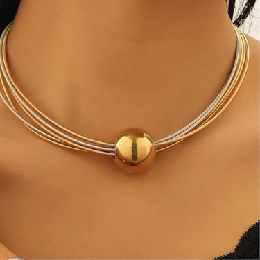 Imagem de Colar grosso para mulheres, colar de ouro, joias grossas, presentes femininos, Medium, Latão, Sem Pedra Preciosa