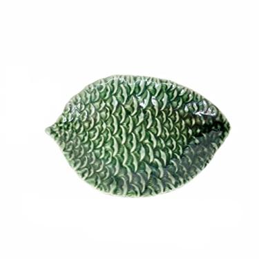 Imagem de URGDWEKJY Prato de fruteira cerâmica personalidade criativa folha verde prato retrô prato frio prato de frutas prato doméstico prato redondo tigela de salada (B)