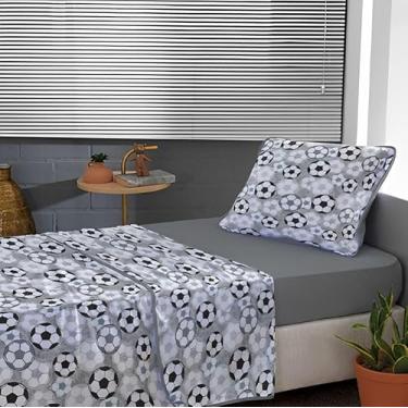 Imagem de Jogo de Cama Menino Futebol Malha Algodão Penteado 3 Peças