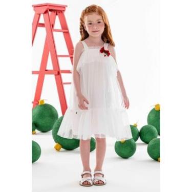 Imagem de Vestido Infantil Tule Branco Com Lacinho Vermelho Mon Sucré-Feminino