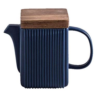 Imagem de Xícara de chá, xícara de café, conjunto de chá quadrado de porcelana azul, bule de chá de cerâmica de 600 ml, conjunto de chá com infusor de aço inoxidável, tampa de madeira, 118 ml, 4 xícaras de