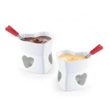 Imagem de Aparelho de Fondue 7 Peças com Bowl 320ml Suporte, Garfos e Vela em Aço e Cerâmica (Branco)