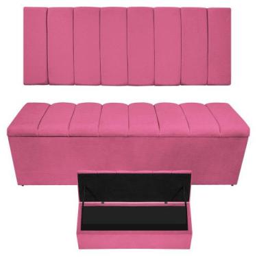 Imagem de Kit Cabeceira e Calçadeira Sevilha P02 140 cm Casal Sintético Pink - D