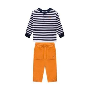 Imagem de Conjunto Bebê Menino Blusa Listras/Calça Moletom Onda Marinha-Masculino