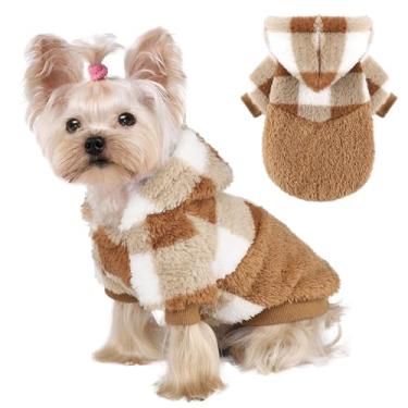 Imagem de Suéter de cachorro pequeno para cães, roupas de inverno, menino, menina, masculino, feminino, moletom quente de lã XXS, casaco para animais de estimação (xadrez marrom, 2GG)