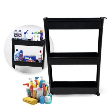Imagem de Carrinho Organizador Plug Lar Preto - 3 Prateleiras Removíveis para Fa