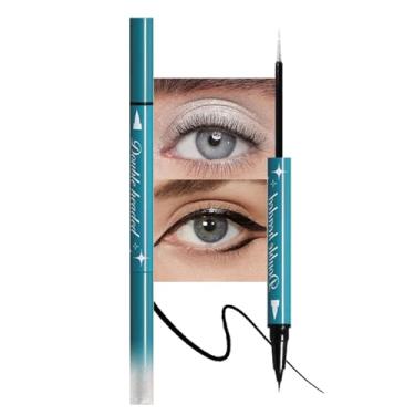 Imagem de Caneta delineadora de sombra líquida brilhante de duas cabeças para mulheres, ponta ultrafina com glitter e delineador para maquiagem dos olhos, bastão iluminador de alto pigmento, à prova d'água de