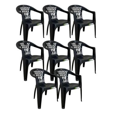 Imagem de Kit 8 Cadeiras De Plástico Com Braço Duo Bella Duoplastic Preto