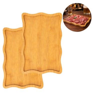 Imagem de 2 Bandejas de Madeira 34cm Retangular Grande Natural Decorativa - Top
