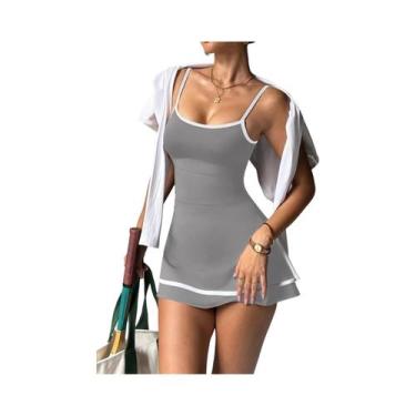 Imagem de Vestido Feminino Regata Color Block Sem Mangas, Roupa Esportiva De Tên