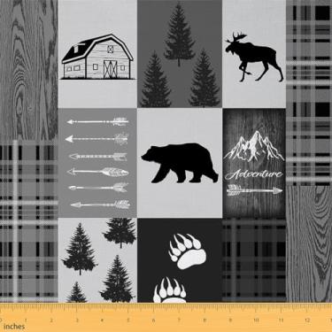 Imagem de Tecido Dear Paw da The Yard, tecido de estofamento de silhueta de veado selvagem da selva, tecido decorativo de caça para acampamento ao ar livre para projetos de bricolage, suprimentos de costura