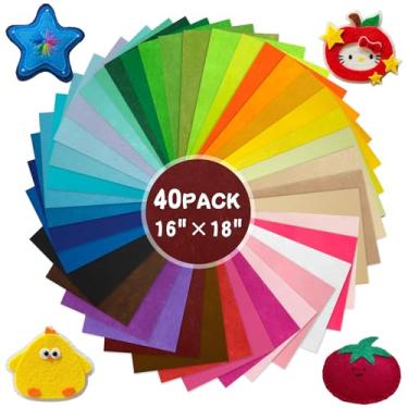 Imagem de 40 folhas de tecido de feltro 40 x 45 cm, folhas de feltro de cores sortidas para artesanato, tecido de feltro de 1 mm de espessura, tecido não tecido, quadrados, folhas de feltro rígido para