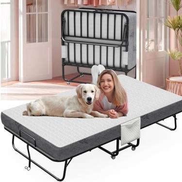 Imagem de Cama dobrável Twin XL com colchão de espuma viscoelástica de 12,7 cm - Cama de hóspedes dobrável portátil para adultos e estudantes, design dobrável que economiza espaço com moldura de metal