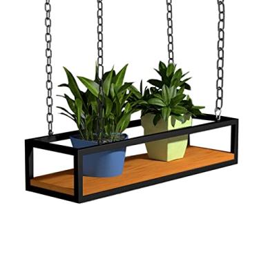 Imagem de Rack de exibição de vaso de flores para pendurar, suporte ajustável para plantas, moldura de madeira e metal para varanda, pátio, jardim - perfeito para pendurar cestas de flores (60 x 25 x 15 cm)