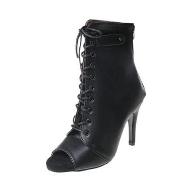 Imagem de Sandálias Femininas Pretas De Couro Estilo Baotou Com Cadarço, Bico Ab