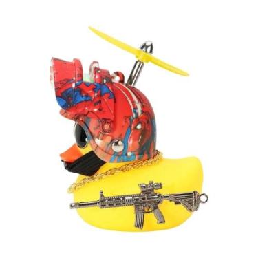 Imagem de Pato De Borracha Amarelo E Preto Com Hélice Para Capacete De Bicicleta