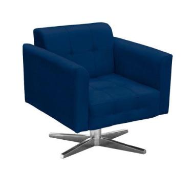 Imagem de Poltrona Decorativa Elisa Suede Azul Marinho com Base Giratória em Aço
