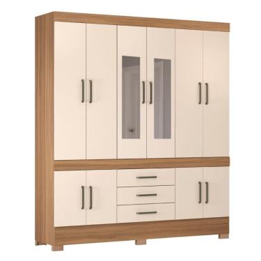 Imagem de Guarda Roupa Casal 10 Portas Com Espelho E 3 Gavetas New Murano Amêndola Touch-off Whit