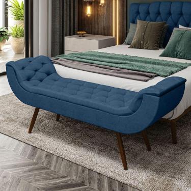 Imagem de Recamier Puff Estofado King 195 Cm Drusa Veludo Azul Marinho