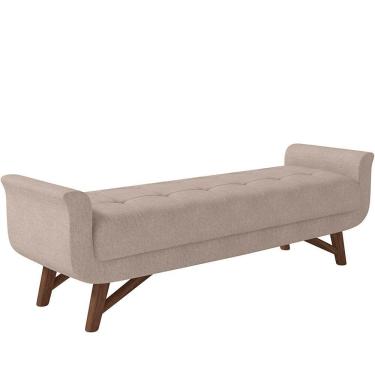 Imagem de Puff Recamier Decorativo Com Pés Em Madeira 195 Cm Itália P05 Linho Bege - Lyam Decor