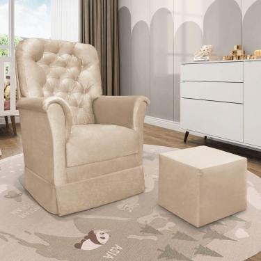 Imagem de Poltrona De Amamentação Com Balanço E Puff Angelin Suede Bege P02 - D'rossi